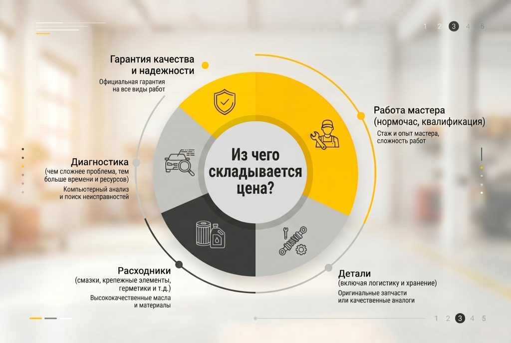 Инфографика: структура цены на ремонт авто — нормочас, детали, расходники