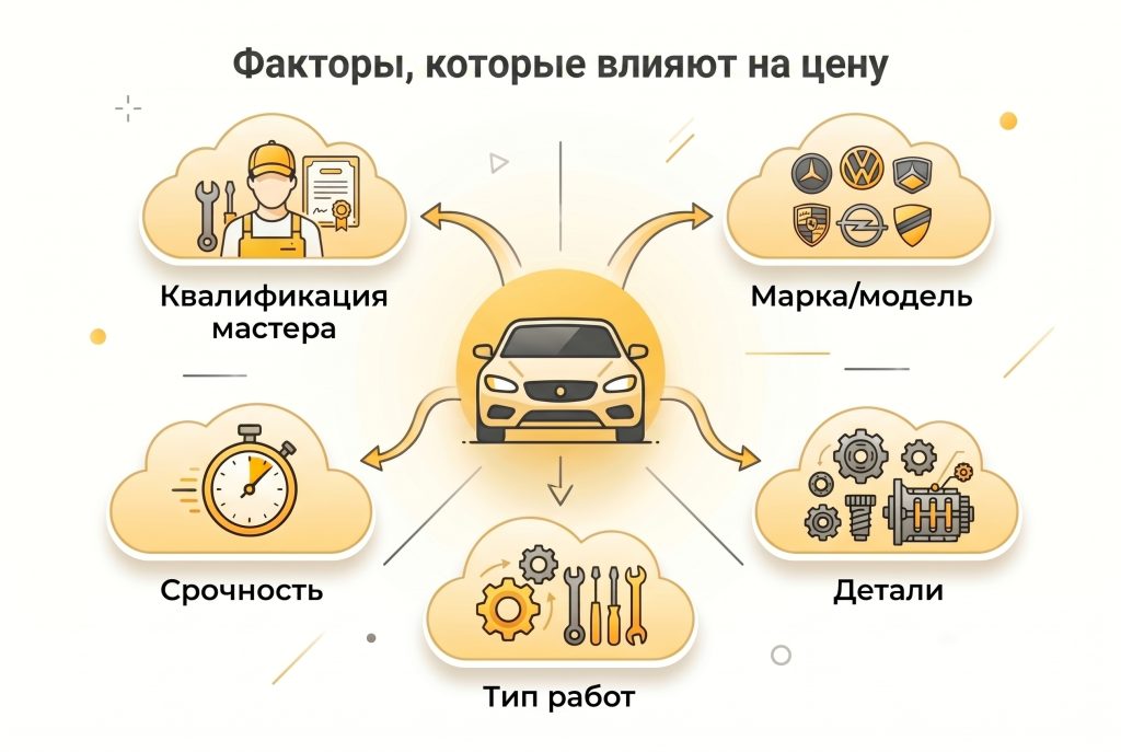 Схема "Факторы влияния на цену услуг на СТО"